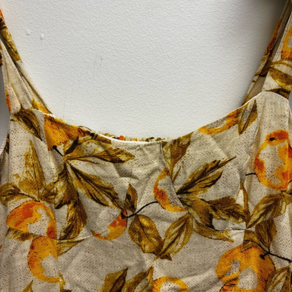Urban Outfitters Jolene Linen Tie Shoulder Lemon Print Dress - Picture 6 of 15